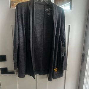 Gray Open Front Cardigan with WVU Logo